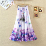 Print Floral Boho Style Long Skirt Huge Hem Chiffon Bohemian Skirt - 1
