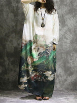 Print Plus Size Long Sleeve Loose Maxi Dress