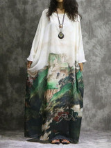 Print Plus Size Long Sleeve Loose Maxi Dress