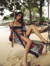 Printed Bohemian Holiday Wind Cardigan Jacket Sun Protection Clothing Long Beach Cover-up