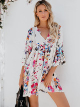 Print V Neck Loose T Shirt Tops Blouse