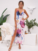Print Spaghetti Strap Split Beach Dress