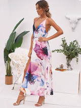 Print Spaghetti Strap Split Beach Dress