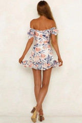 Printed Off Shoulder Short Sleeve Mini Dress