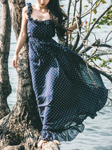 Retro Chiffon Printed Spaghetti-neck Backless Floor Maxi Dress