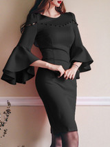 Round Neck Solid Color Bodycon Mini Dress