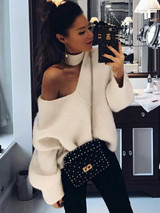 Sexy Off The Shoulder Imitation Mane Loose Lazy Sweater Sexy Off The Shoulder Imitation Mane Loose Lazy Sweater
