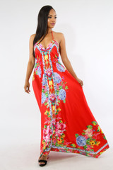 Sexy Print Halter Backless Bohemia Beach Maxi Long Dress