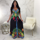 Sexy Print Halter Backless Bohemia Beach Maxi Long Dress