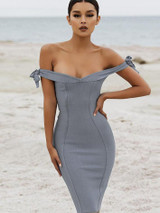 Sexy Off the Shoulder Strap Backless Solid Color Bodycon Dress