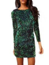 Sexy Sequined Perspective Long Sleeve Bodycon Dress