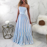 Sexy Striped Halter Neck Spaghetti Strap Sundress Maxi Dress