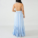 Sexy Striped Halter Neck Spaghetti Strap Sundress Maxi Dress