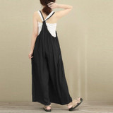 Solid Color Linen Cotton Loose Wide Leg Pants Jumpsuit