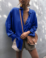 Casual Sexy Fashion Solid Color Loose Long Sleeve Shirt Tops