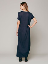 Solid Color Short Sleeve Button Side Split Loose Casual Maxi Dress