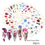 Butterfly Nail Art Sticker Decals Butterfly Bloom Flower Design Tulips, Retro Roses Printing Female Trend Nail Art Decoration Water Transfer Stickers Holographic DIY Nail Supplies (24Pcs)