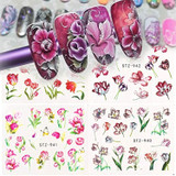 Butterfly Nail Art Sticker Decals Butterfly Bloom Flower Design Tulips, Retro Roses Printing Female Trend Nail Art Decoration Water Transfer Stickers Holographic DIY Nail Supplies (24Pcs)