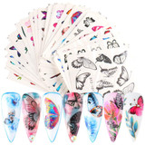 Butterfly Nail Art Sticker Decals Butterfly Bloom Flower Design Tulips, Retro Roses Printing Female Trend Nail Art Decoration Water Transfer Stickers Holographic DIY Nail Supplies (24Pcs)