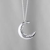 Crescent Moon Necklace Silver Diamond Necklace MignonandMignon Gift for Her Celestial Jewelry - ZCMN