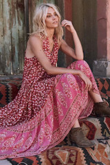 Holiday Big Swing Bohemian Beach Button Sleeveless Maxi dress