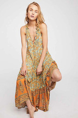 Holiday Big Swing Bohemian Beach Button Sleeveless Maxi dress