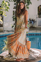 Holiday Big Swing Bohemian Beach Button Sleeveless Maxi dress