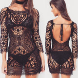 Sexy Long-sleeved Backless Lace Blouse Bikini Mini Cover-ups