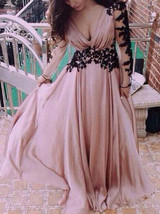 Lace Pink V-neck Long Sleeve Maxi Dress