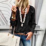 Lace Up Fashion Solid Color V Neck Long Sleeve Blouses