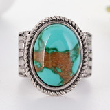 Large Blue Stone Vintage Boho Antique Silver Color Ring