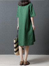 Linen Cotton Short Sleeve Loose Pockets Dress Linen Cotton Short Sleeve Loose Pockets Dress