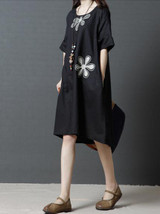 Linen Cotton Short Sleeve Loose Pockets Dress Linen Cotton Short Sleeve Loose Pockets Dress