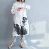 Linen Cotton Loose Long Sleeve Shirt Dress