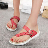 Leather Knitting Weave Buckle Clip Toe Flat Open Heel Flip Flops Sandals