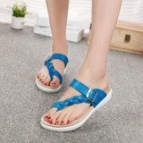 Leather Knitting Weave Buckle Clip Toe Flat Open Heel Flip Flops Sandals