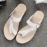 Leather Knitting Weave Buckle Clip Toe Flat Open Heel Flip Flops Sandals