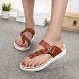 Leather Knitting Weave Buckle Clip Toe Flat Open Heel Flip Flops Sandals