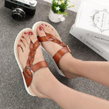 Leather Knitting Weave Buckle Clip Toe Flat Open Heel Flip Flops Sandals