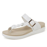 Leather Knitting Weave Buckle Clip Toe Flat Open Heel Flip Flops Sandals