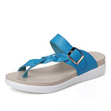 Leather Knitting Weave Buckle Clip Toe Flat Open Heel Flip Flops Sandals