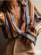 New Fashion Color Stripes Long Sleeves Loose Shirt