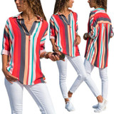 New Fashion Color Stripes Long Sleeves Loose Shirt