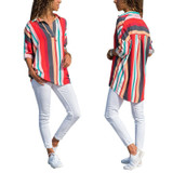 New Fashion Color Stripes Long Sleeves Loose Shirt