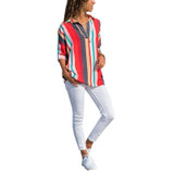 New Fashion Color Stripes Long Sleeves Loose Shirt