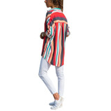 New Fashion Color Stripes Long Sleeves Loose Shirt
