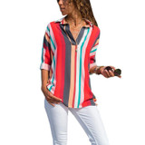 New Fashion Color Stripes Long Sleeves Loose Shirt