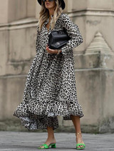 Loose Animal Printed Long Sleeve Maxi Dress