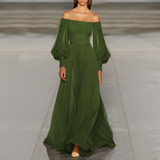 Elegant Off-The-Shoulder Party Princess Sleeve Maxi Evening Dress Maxi Dress
