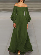 Elegant Off-The-Shoulder Party Princess Sleeve Maxi Evening Dress Maxi Dress
